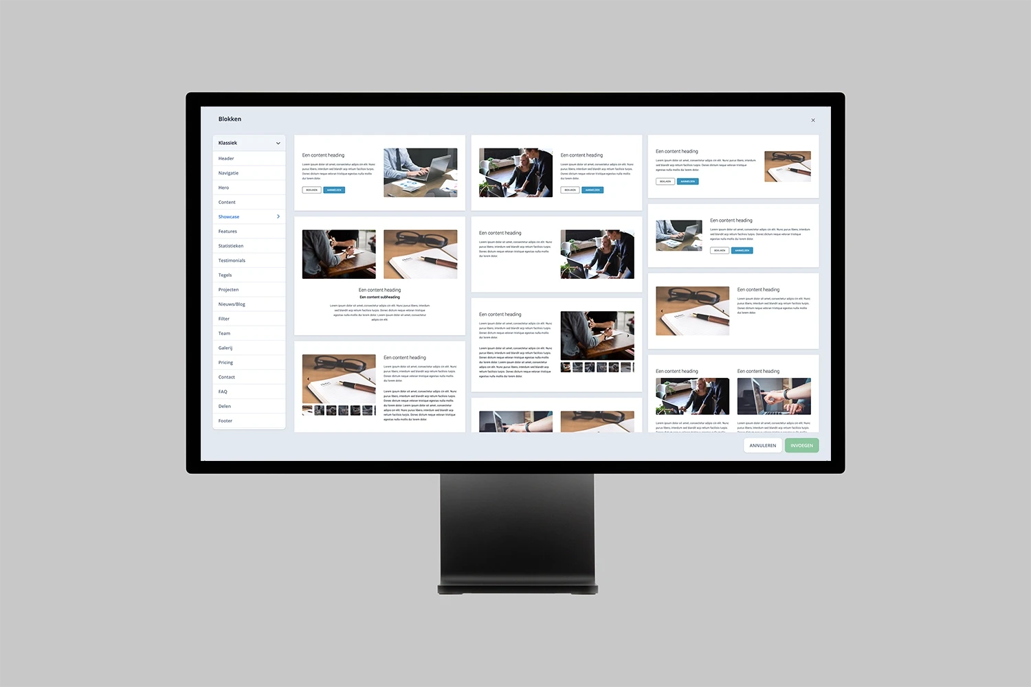 Voorbeeld van het Quickpage CMS dashboard